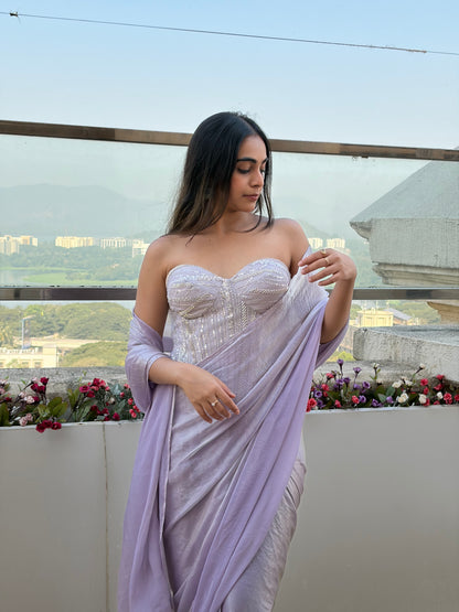 Lilac pre draped saree (only saree)
