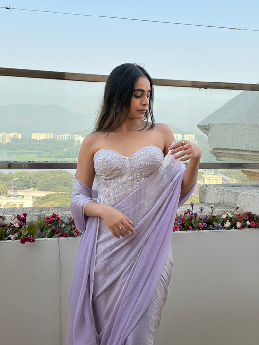 Lilac pre draped saree (only saree)