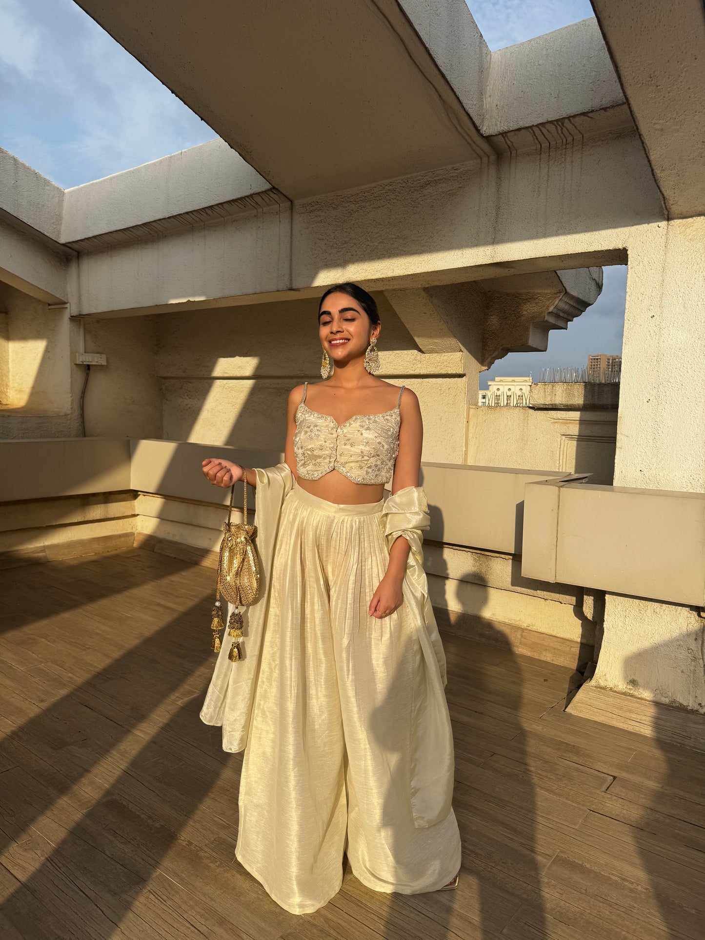 Beige Crop top & Palazzo Set