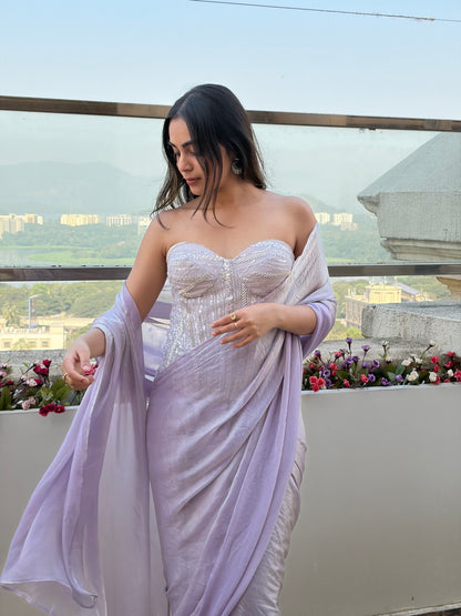 Lilac pre draped saree (only saree)