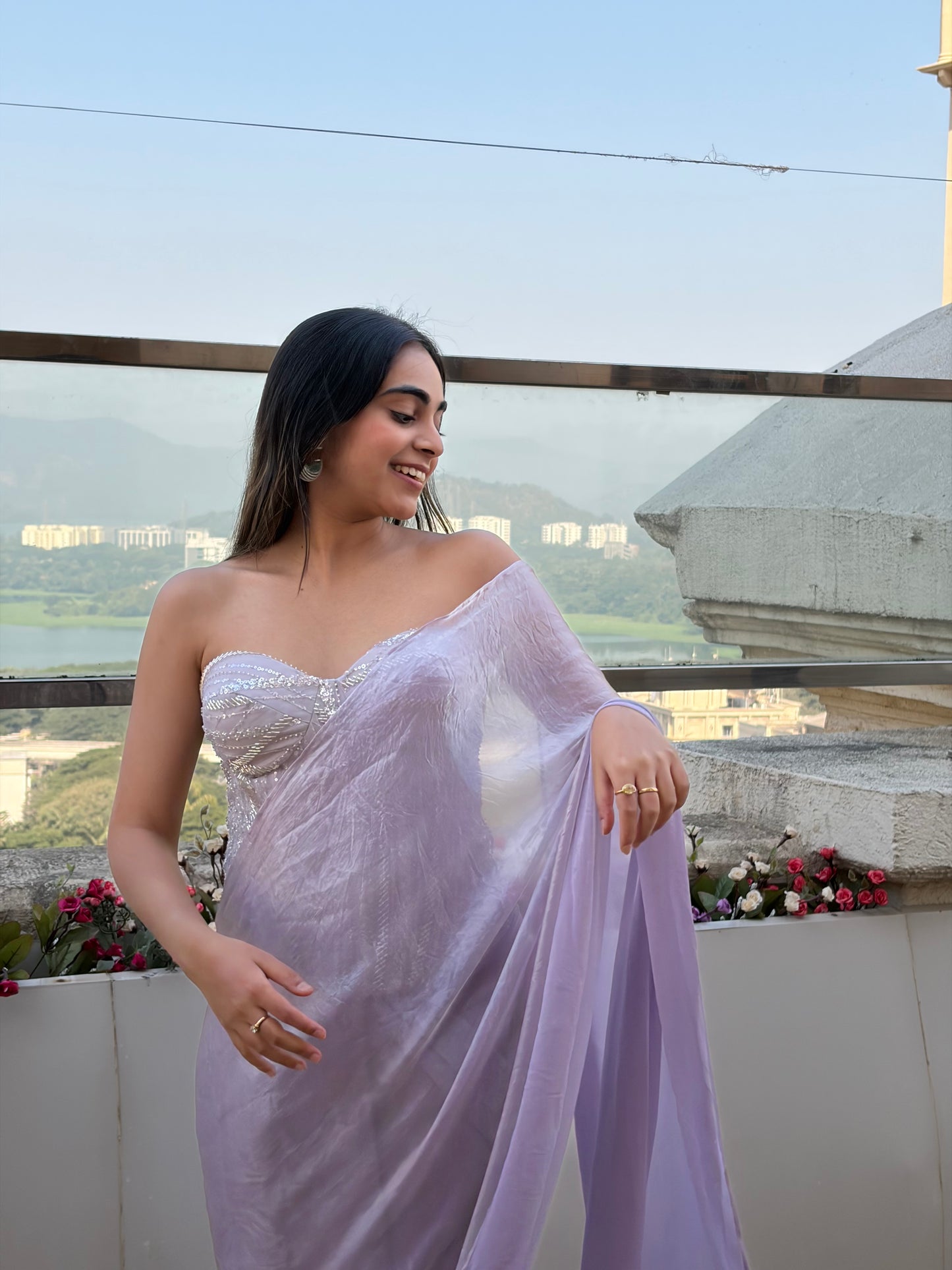 Lilac pre draped saree (only saree)